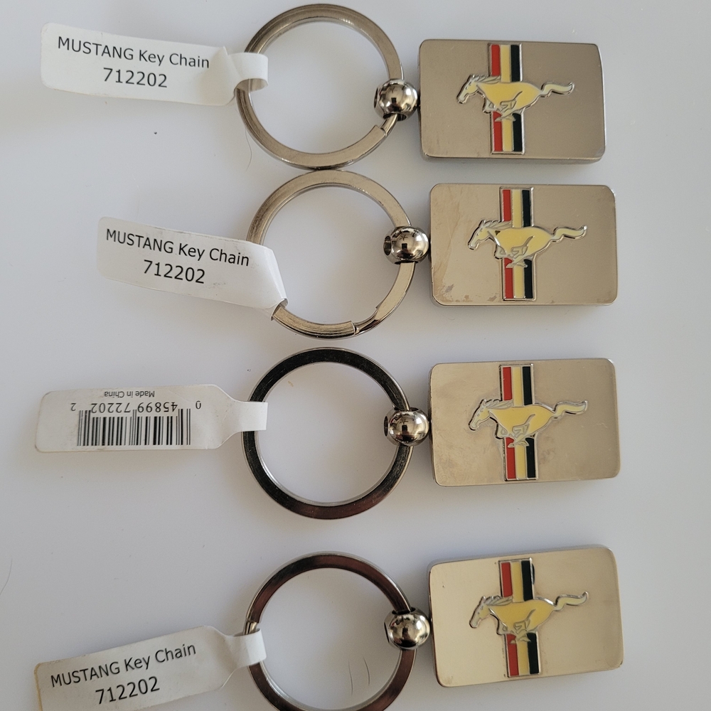 Lot of 4 Ford Mustang Horse Keychains Key Fobs Silver Chrome Car Keys Holders